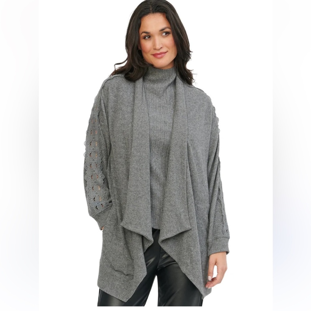 NWT Anthropologie-Democracy Women’s Lace Inset Cascade Open Front Cardi…
